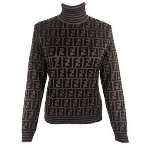 Vtg FENDI Monogram Turtleneck Sweater, S/M/L